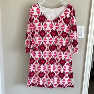 Dress for work. Pink, maroon, and white